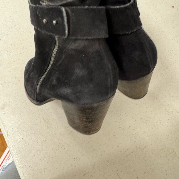 Paul Green Black Suede Stacked Heel Ankle Boots Womens 6.5 Leather Classic Fall - Picture 8 of 12